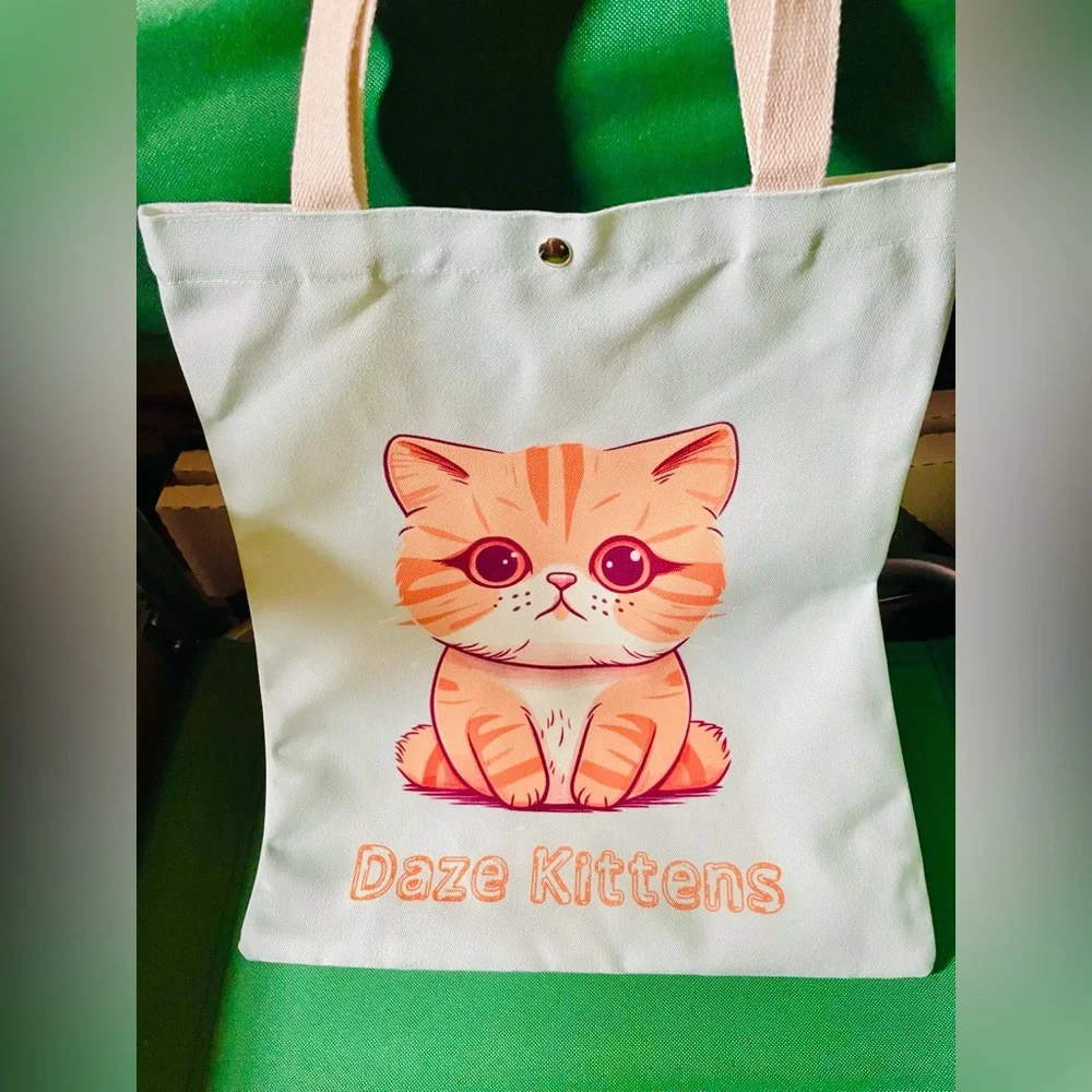 NEW Cute Cat Print Canvas Tote Bag - Picture 2 of 9